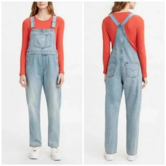 Levi's Loose Fit Overalls Light Wash Denim Jean Pants Jumpsuit - Picture 2 of 16